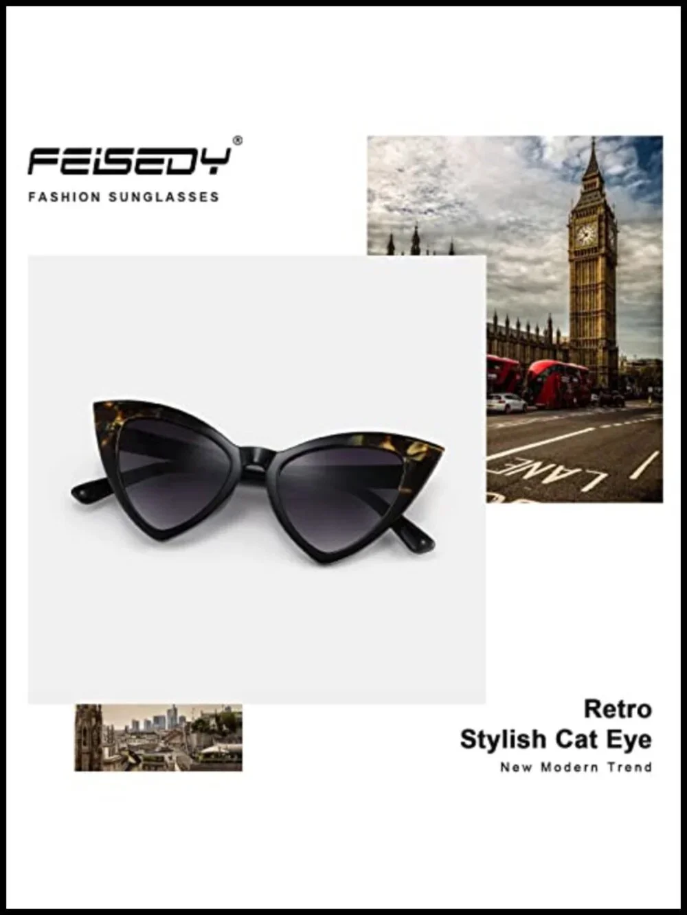 Retro Cat Eye Sunglasses UV400 Protection Polarized Plastic Frame Accessory